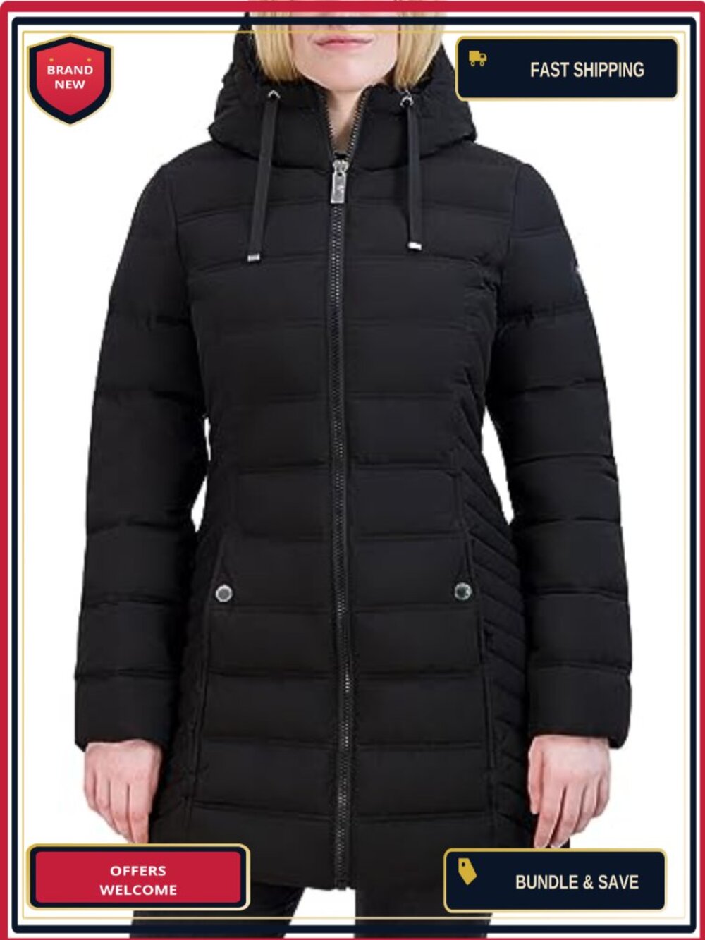 Stretch Puffer Jacket with Faux Fur Lined Hood, Wind & Water-Resistant